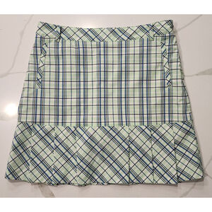 Nivo by Lanctot Golf Skort Women's 6 Plaid Mint Green Blue Windowpane Pleated